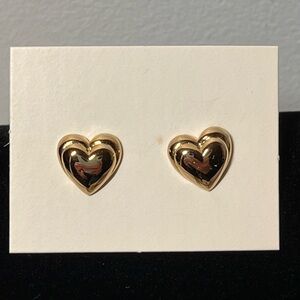 Avon Gold Heart Stud Earrings - Shiny Gold Tone
